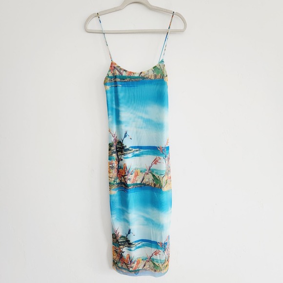 COPY - Zara Tropical Island Print Tulle Maxi / Midi Dress Spaghetti Strap Size … - Picture 11 of 11